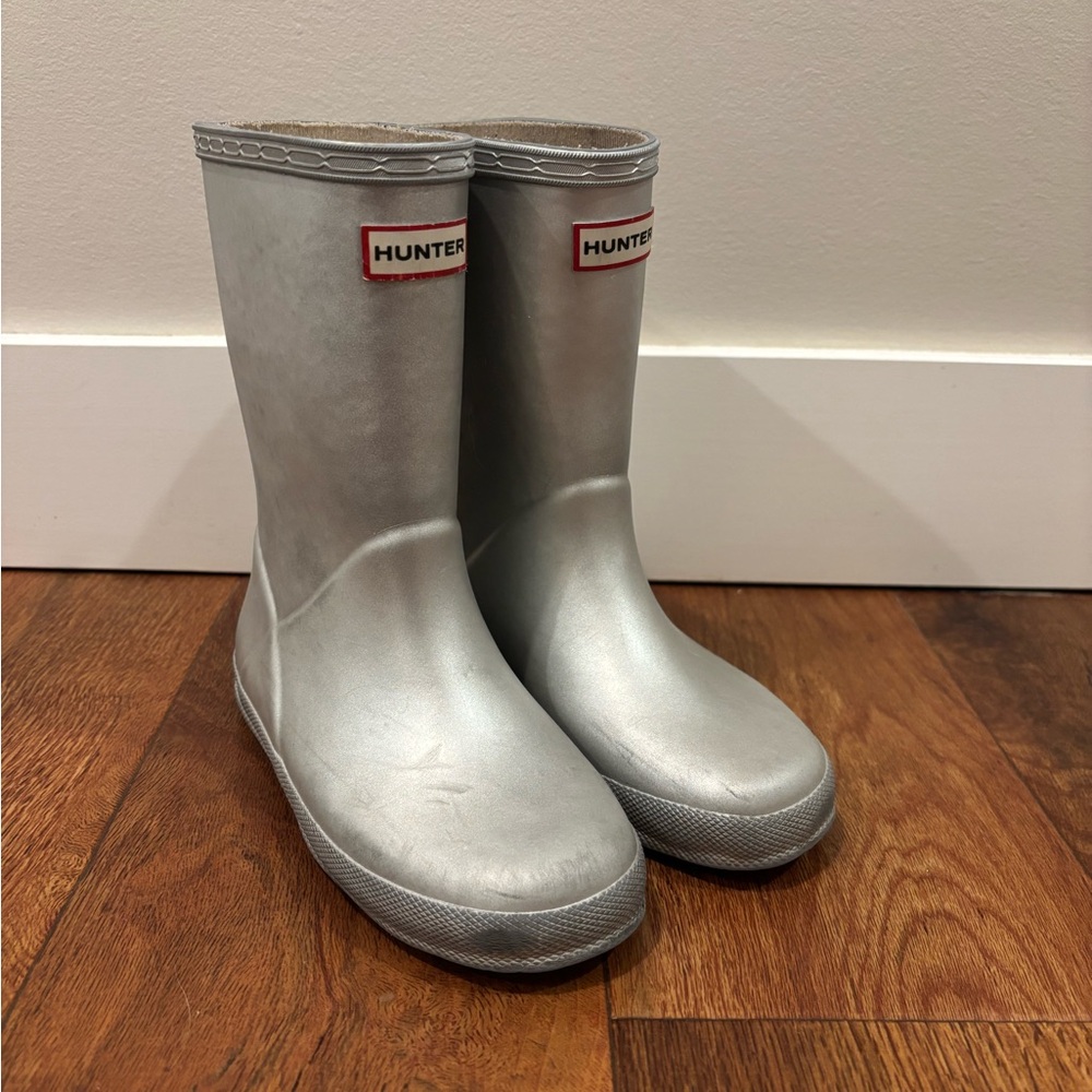 Hunter Kids Metallic Silver Rain Boots